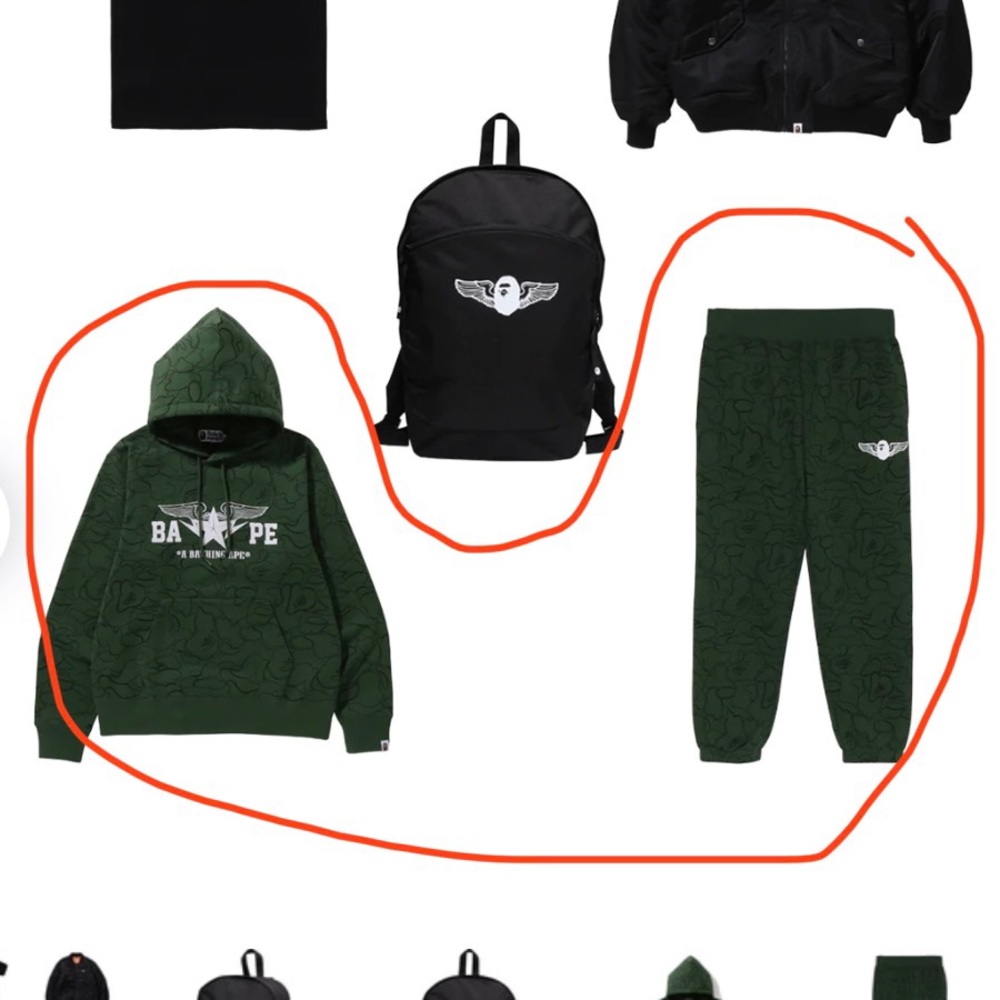 New Men’s Bape A Bathing Ape Green Tracksuit Sweatshirt and Sweatpants Size L